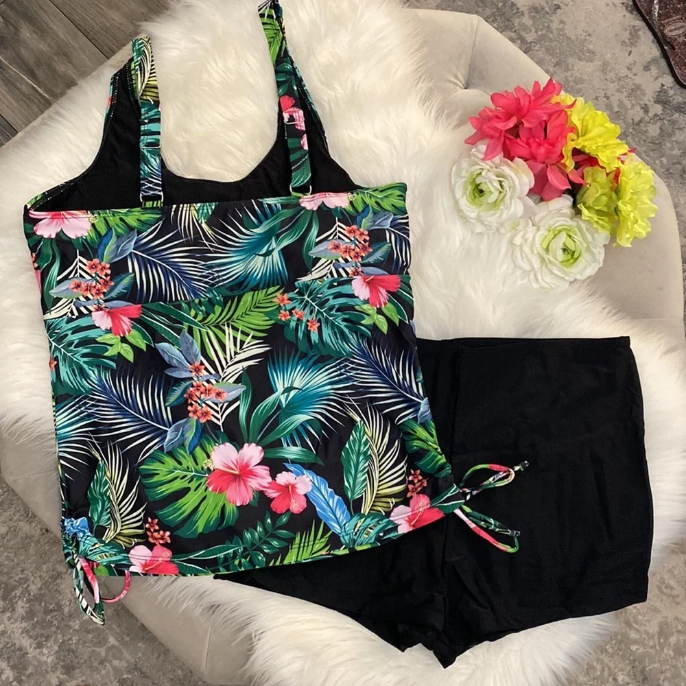 Tropical Print Women’s Tankini Swimwear  Set Sz XL NEW! - Picture 2 of 3